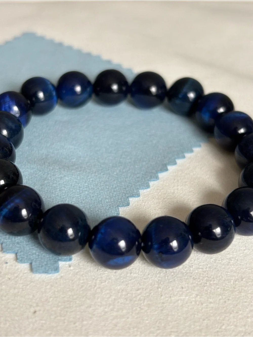 10mm Blue Tiger Eye Beaded Bracelet - Classic Navy Strand